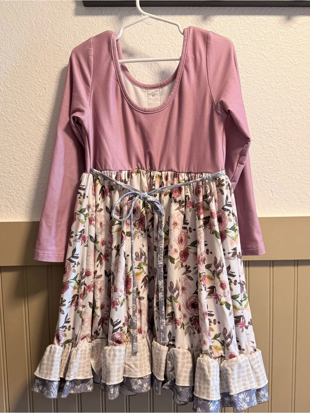 Cheeky Plum Girls' Pink Floral Long-Sleeve Ruffle Dress